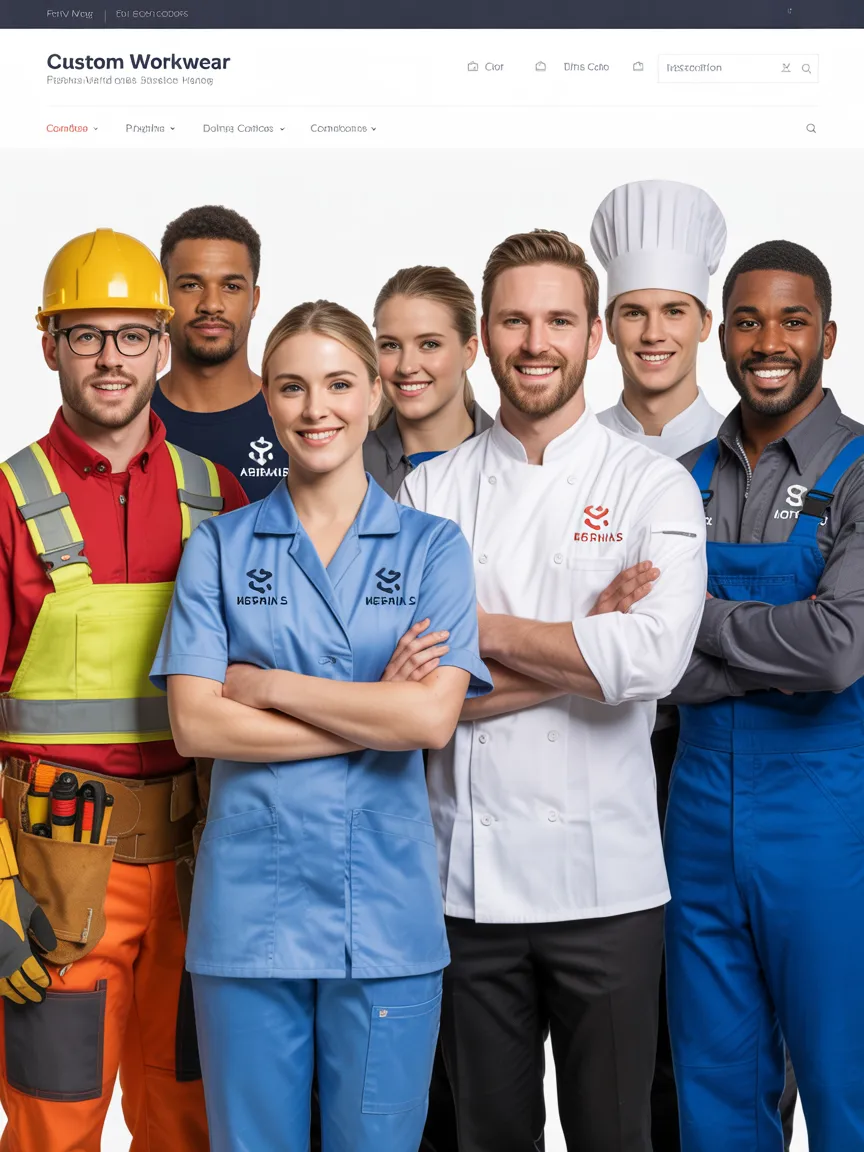 Team di lavoratori in diversi settori con abbigliamento da lavoro personalizzato WorkReady