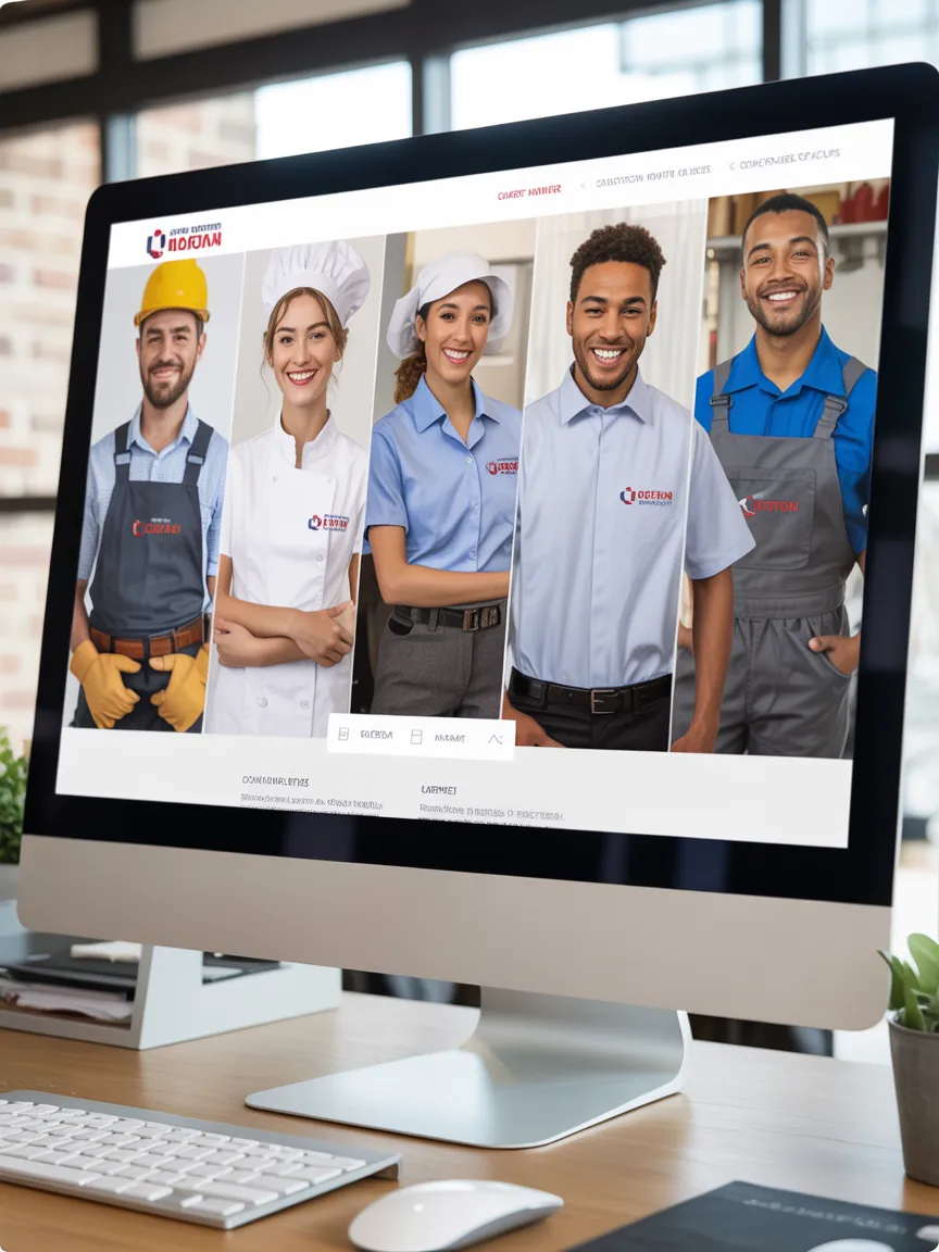 Team di lavoratori in diversi settori con abbigliamento da lavoro personalizzato WorkReady