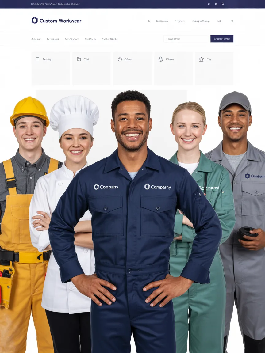 Team di lavoratori in diversi settori con abbigliamento da lavoro personalizzato WorkReady